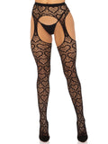 Heart Net Suspender Pantyhose - One Size - Black