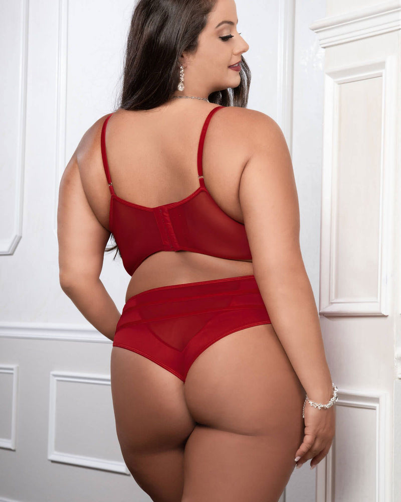 "Cinnamon Red 2pc Satin Bra and High Waist Panty - Queen Size GWD-OH2467PQRED"