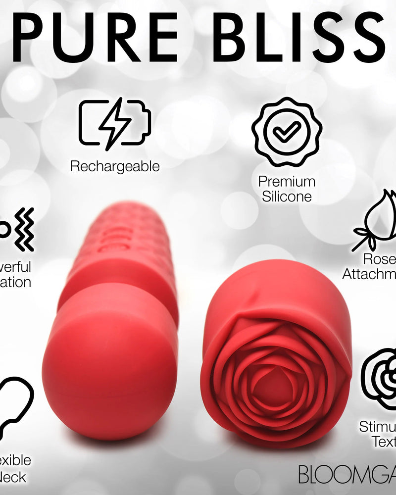 "Pleasure Rose 10x Silicone Wand With Rose Attachment - Red INM-AH318"