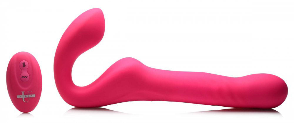 Mighty-Thrust Thrusting and Vibrating Strapless Strap-on With Remote - Pink