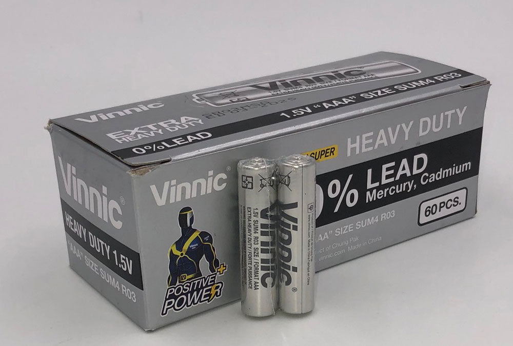 "Vinnic Extra Heavy Duty AAA Batteries - 2 Pc./ Shrink Pk. - 60 Pcs. Box SR03MSG"