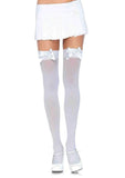 "Opaque Thigh Highs With Satin Bow Accent - One Size - White LA-6255WHT"