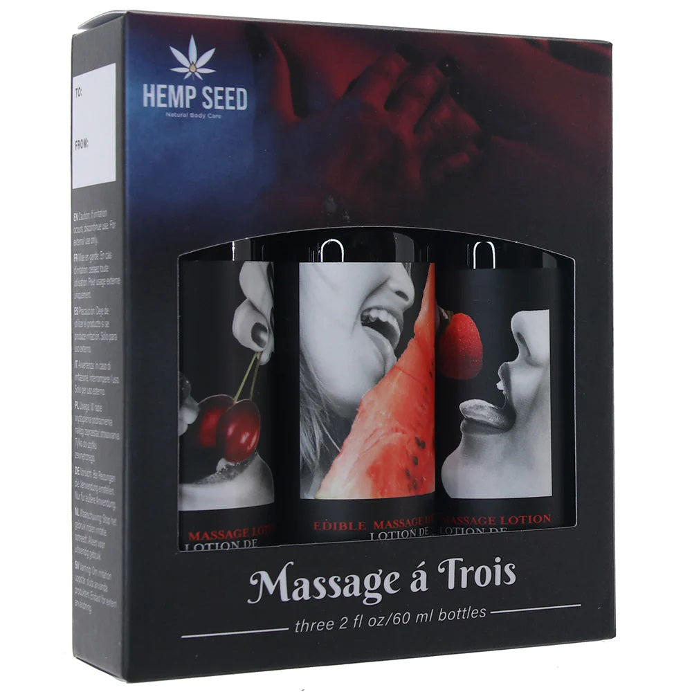 "Massage a Trios Edible Massage Lotion Gift Set Box - Strawberry, Cherry, and Watermelon 2 Oz EB-MLEMT003"