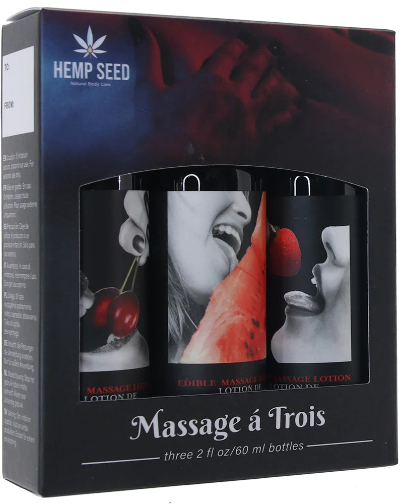 "Massage a Trios Edible Massage Lotion Gift Set Box - Strawberry, Cherry, and Watermelon 2 Oz EB-MLEMT003"