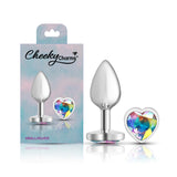 Cheeky Charms-Silver Metal Butt Plug- Heart-Clear-Small