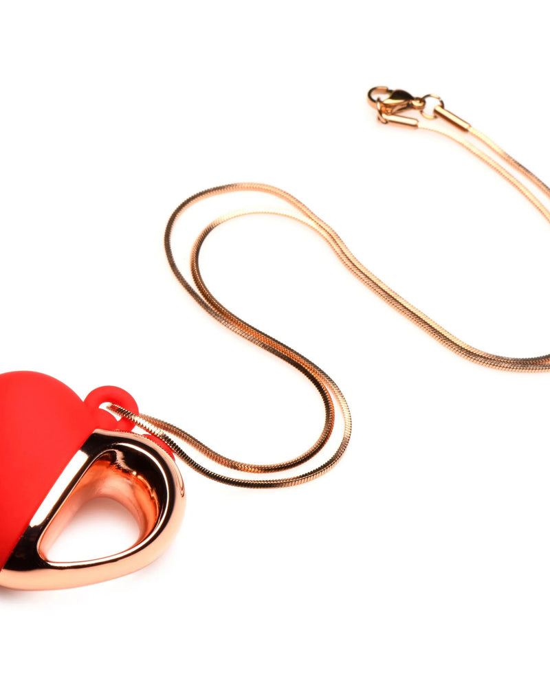 10x Vibrating Silicone Heart Necklace - Rose Gold/ Red