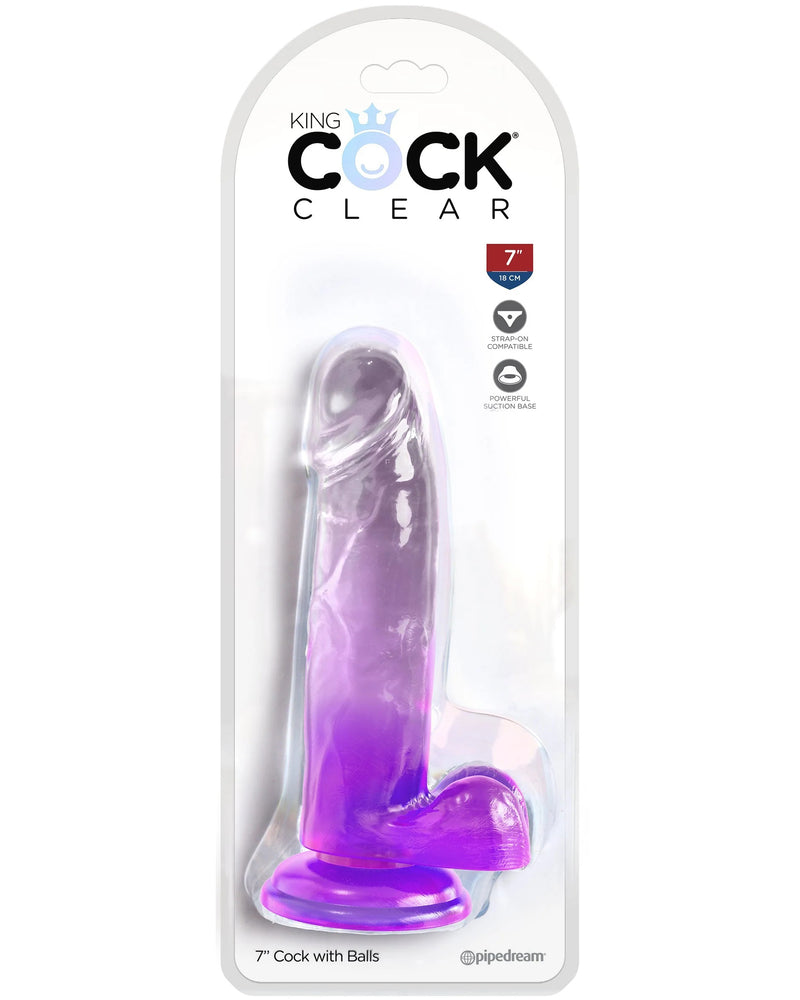 "King Cock Clear 7 Inch With Balls - Purple PD5754-12"