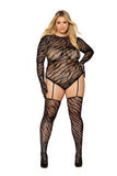 Teddy Bodystocking With Fingered Gloves - Queen Size - Black