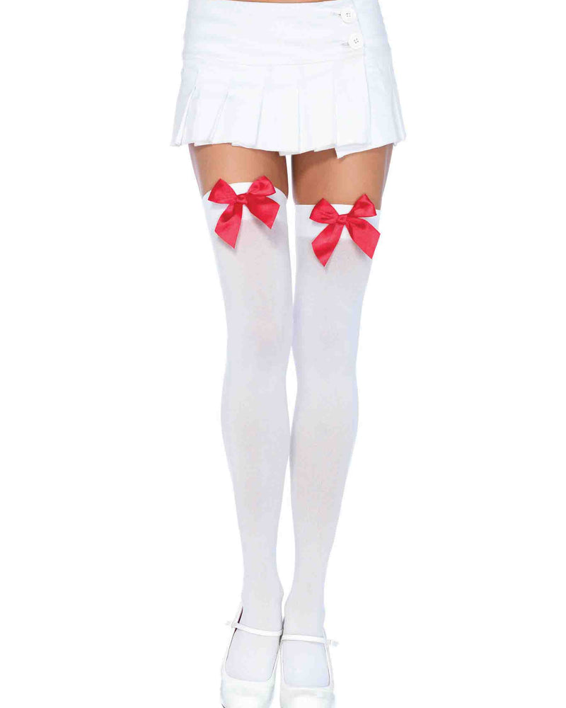 "Nylon Over the Knee Socks - White With Red Bow LA-6255WHTRED"