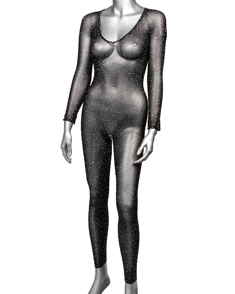 Radiance Crotchless Full Body Suit - Queen - Black