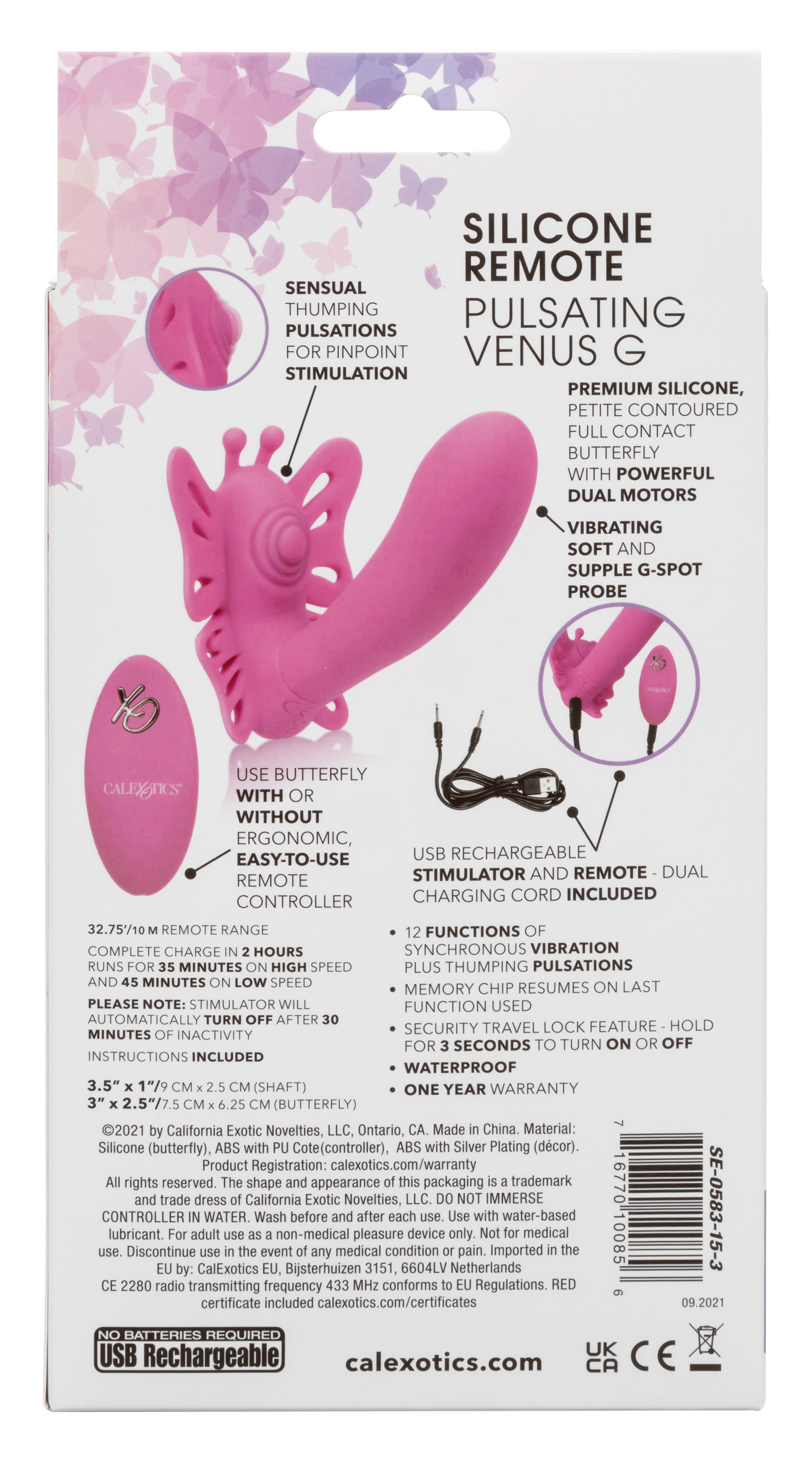 Venus Butterfly Silicone Remote Pulsating Venus G - Pink