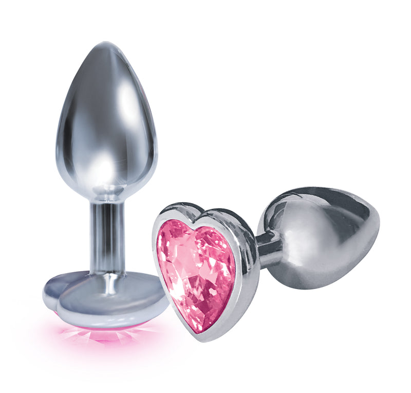 "The 9's the Silver Starter Heart Bejeweled Stainless Steel Plug - Pink ICB2609-2"