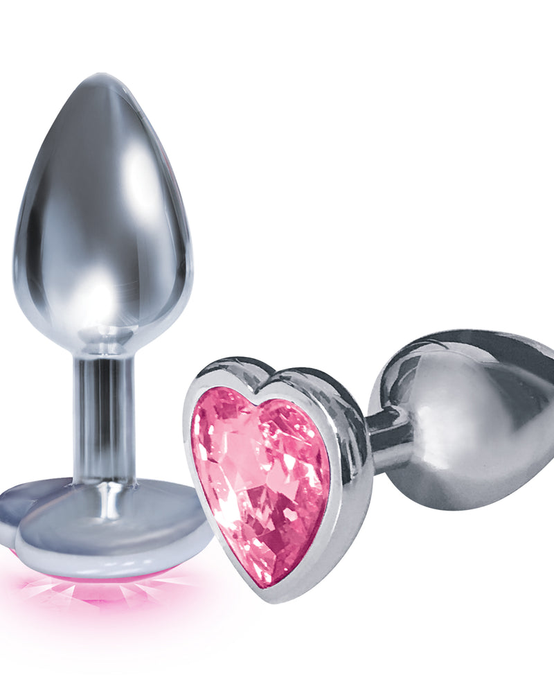 "The 9's the Silver Starter Heart Bejeweled Stainless Steel Plug - Pink ICB2609-2"