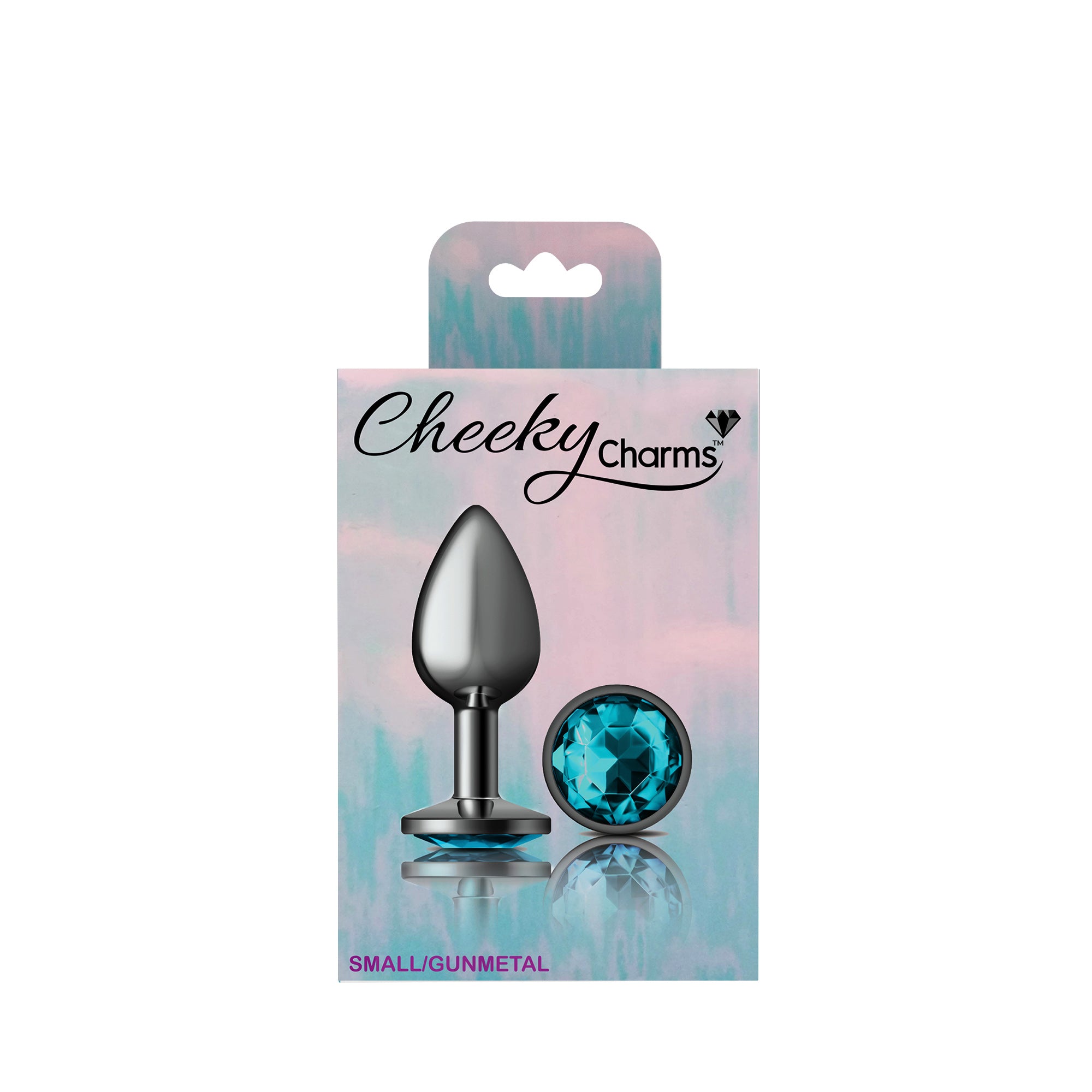 Cheeky Charms-Gunmetal Metal Butt Plug- Round-Teal-Small