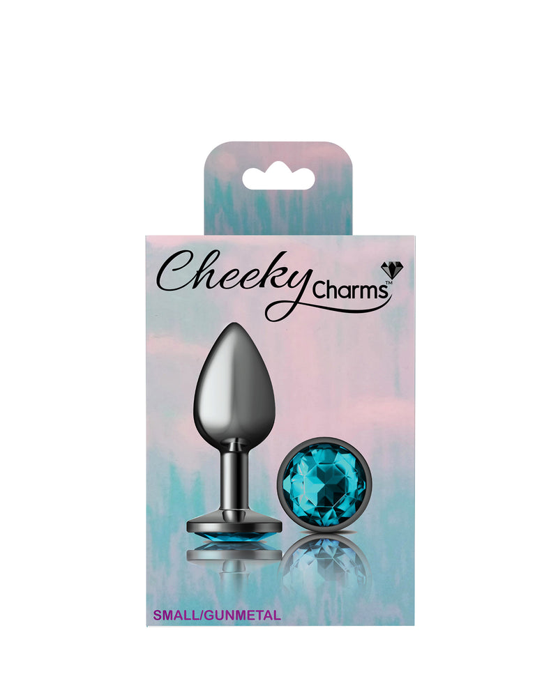 Cheeky Charms-Gunmetal Metal Butt Plug- Round-Teal-Small