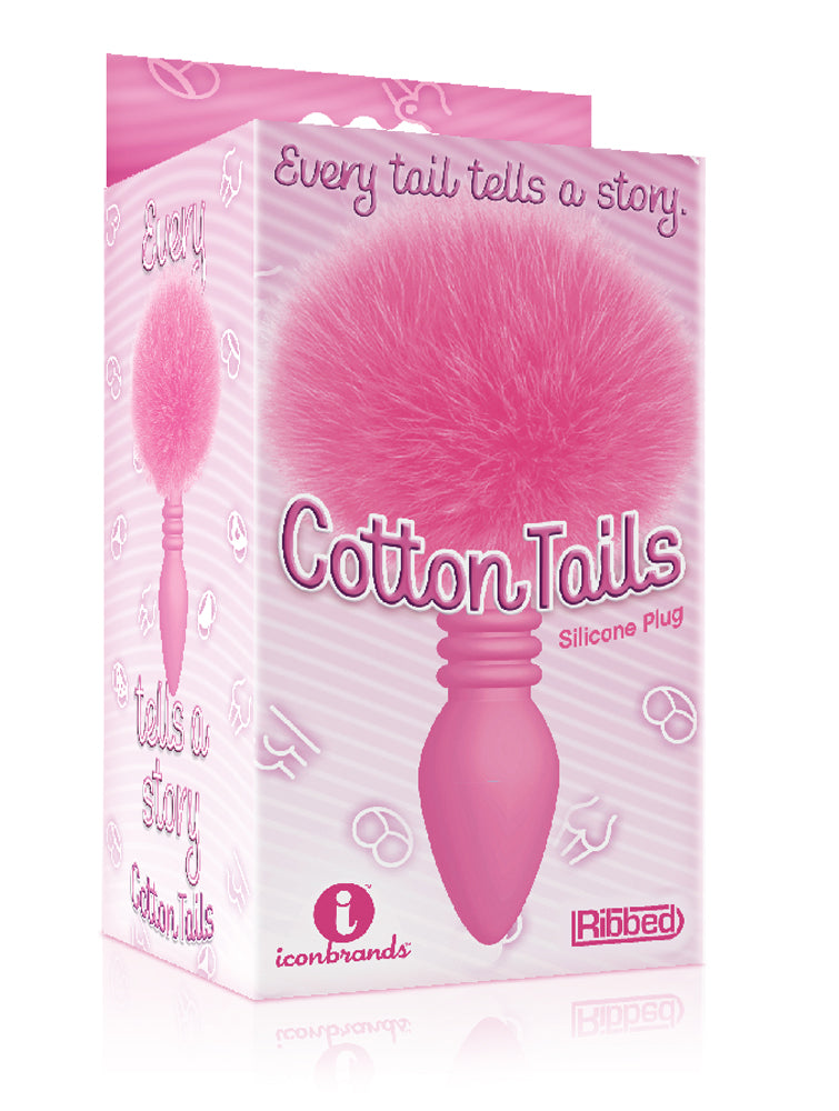 "The 9's Cottontails Silicone Bunny Tail Butt Plug - Ribbed Pink IC2686"