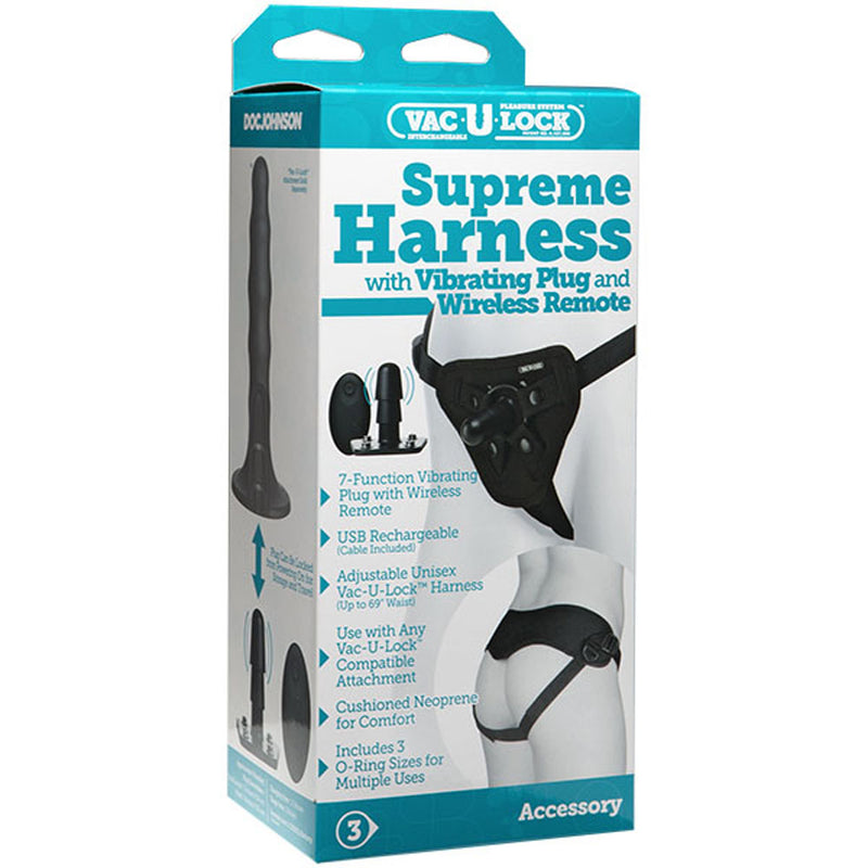 Vac-U-Lock - Supreme Harness With Vibrating Plug  - Black
