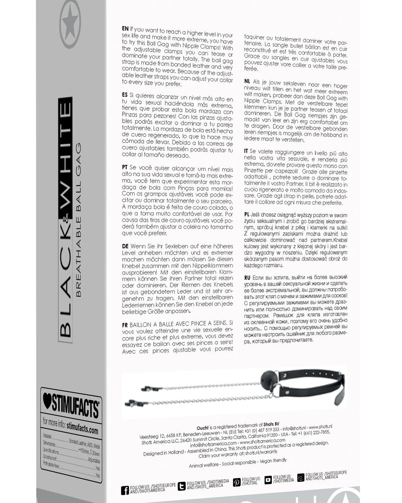 "Breathable Ball Gag With Nipple Clamps - Black OU-OU680BLK"