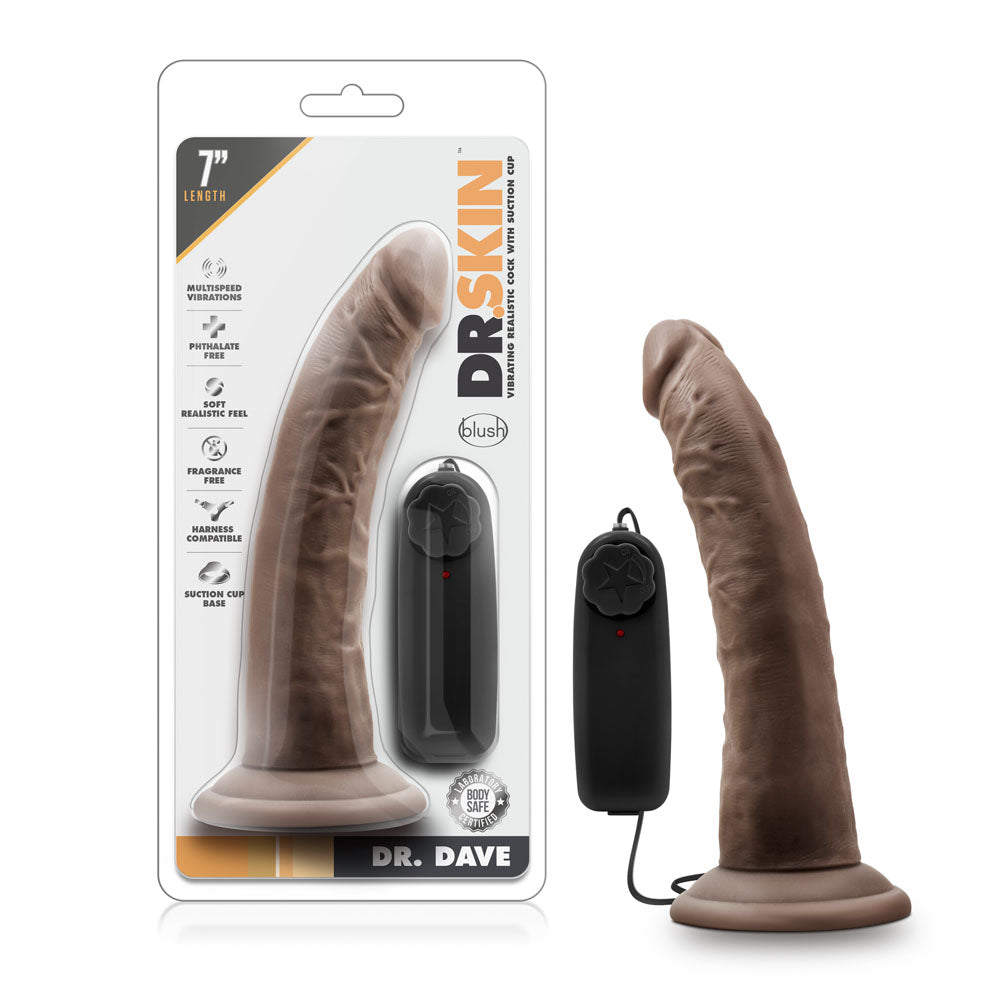 "Dr. Skin - Dr. Dave - 7 Inch Vibrating Cock With Suction Cup - Chocolate BL-13706"