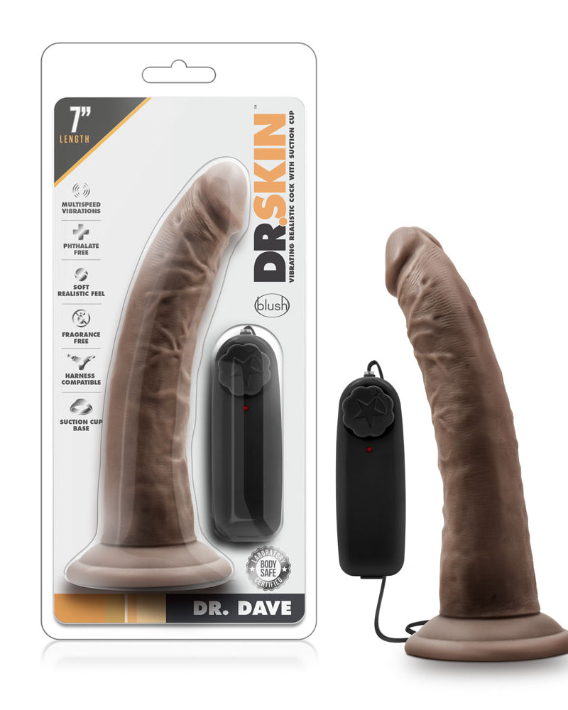 "Dr. Skin - Dr. Dave - 7 Inch Vibrating Cock With Suction Cup - Chocolate BL-13706"