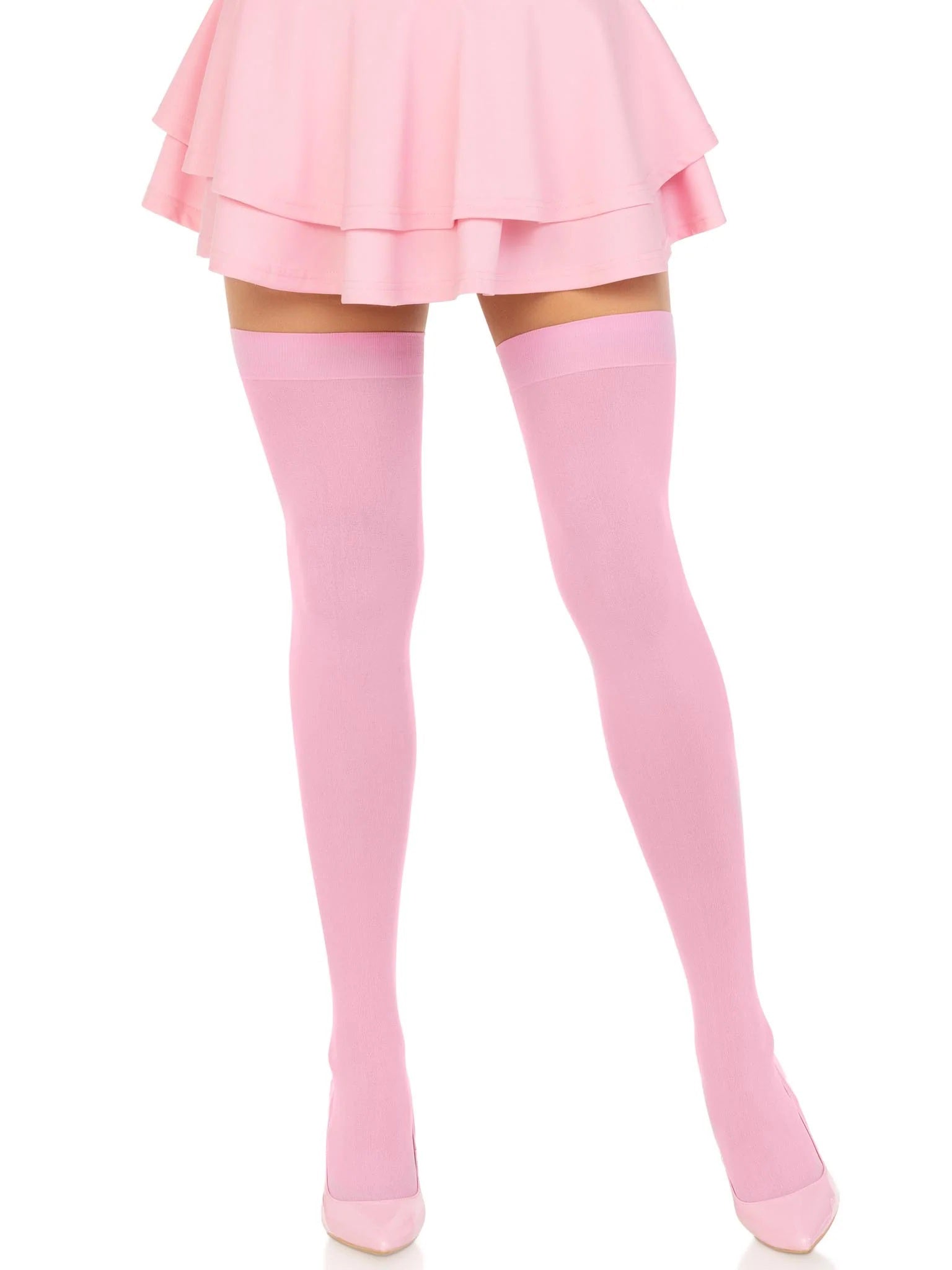 "Opaque Nylon Thigh Highs - One Size - Pink LA-6672PNKOS"