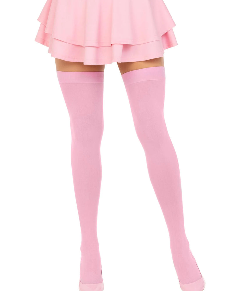 "Opaque Nylon Thigh Highs - One Size - Pink LA-6672PNKOS"