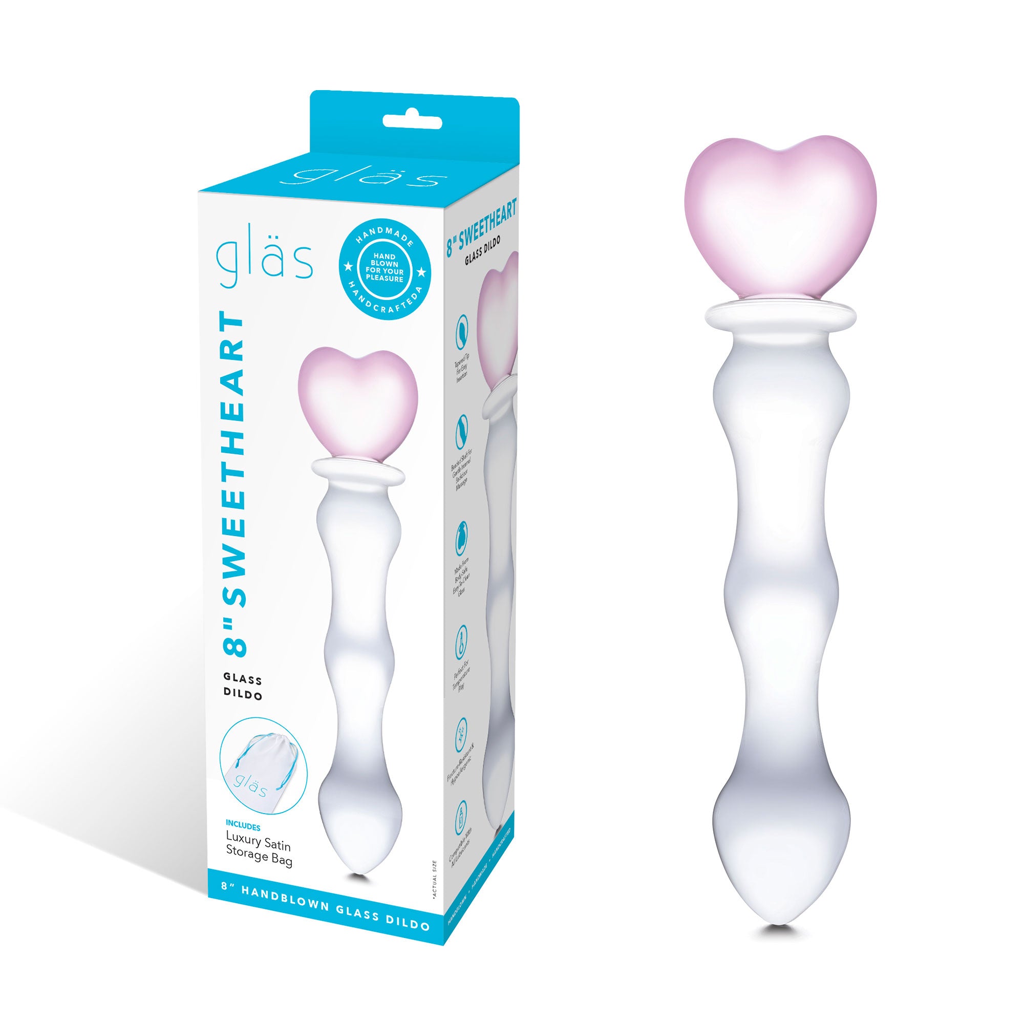 "8 Inch Sweetheart Glass Dildo - Pink/clear GLAS-161"