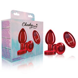 Cheeky Charms - Rechargeable Vibrating Metal Butt Plug With Remote Control - Red - Medium