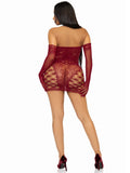 "2 Pc Hardcore Net Tube Dress With Gloves - One Size - Burgundy LA-86136BUROS"