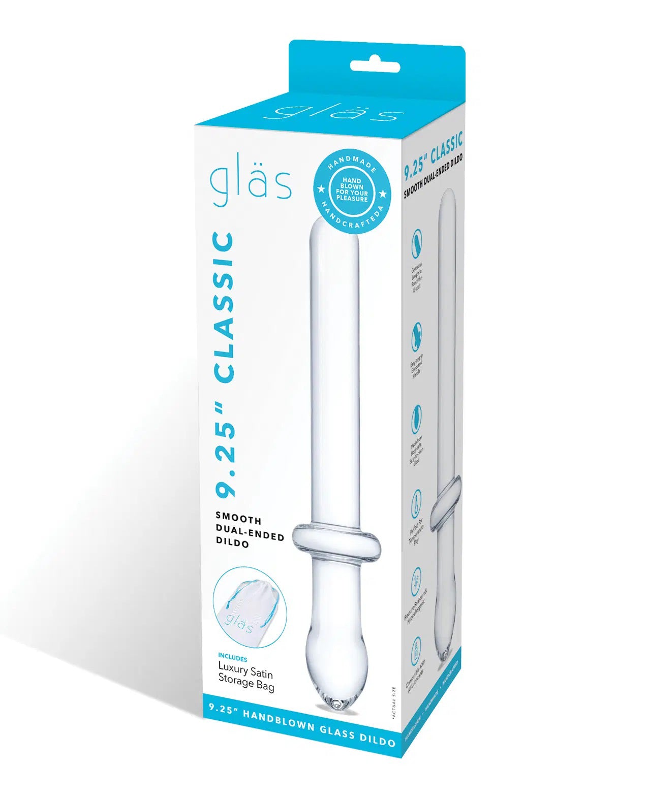 "9.25 Inch Classic Smooth Dual-Ended Dildo - Clear GLAS-166"