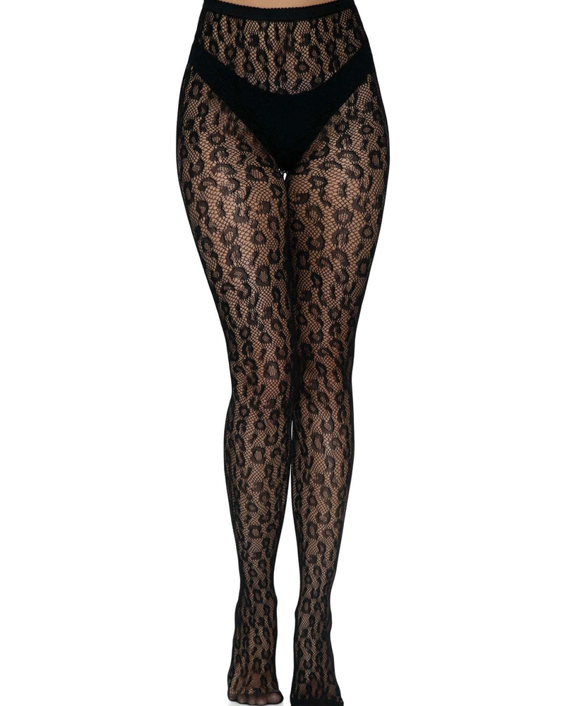 "Leopard Net Tights - One Size - Black LA-9716BLKOS"