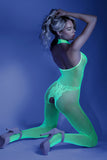 "Moonbeam Crotchless Bodystocking - One Size - Neon Green FL-GL2112-OS-B"