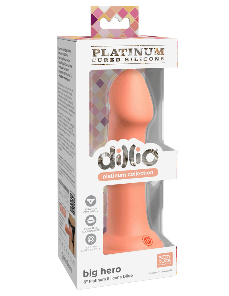 "Dillio Platinum - Big Hero 6 Inch Dildo - Peach PD5385-43"