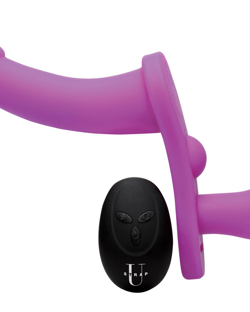 "Double Take 10x Vibrating Double Penetration Adjustable Strap-on Purple SU-AF864-PUR"
