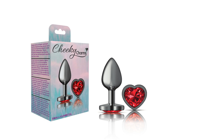 "Cheeky Charms-Gunmetal Metal Butt Plug- Heart-Dark Red-Small VB-CC9135"