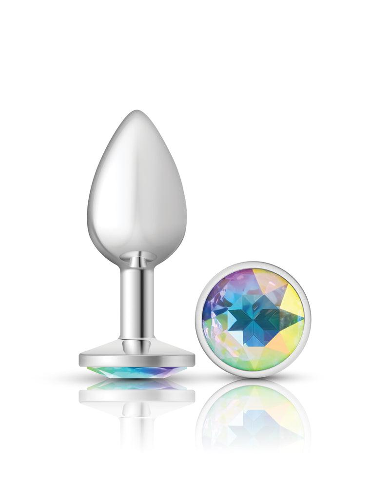 "Cheeky Charms-Silver Metal Butt Plug- Round-Clear-Small VB-CC9114"