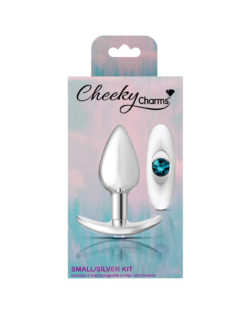 Cheeky Charms-Silver Metal Butt Plug Kit- Clear/teal