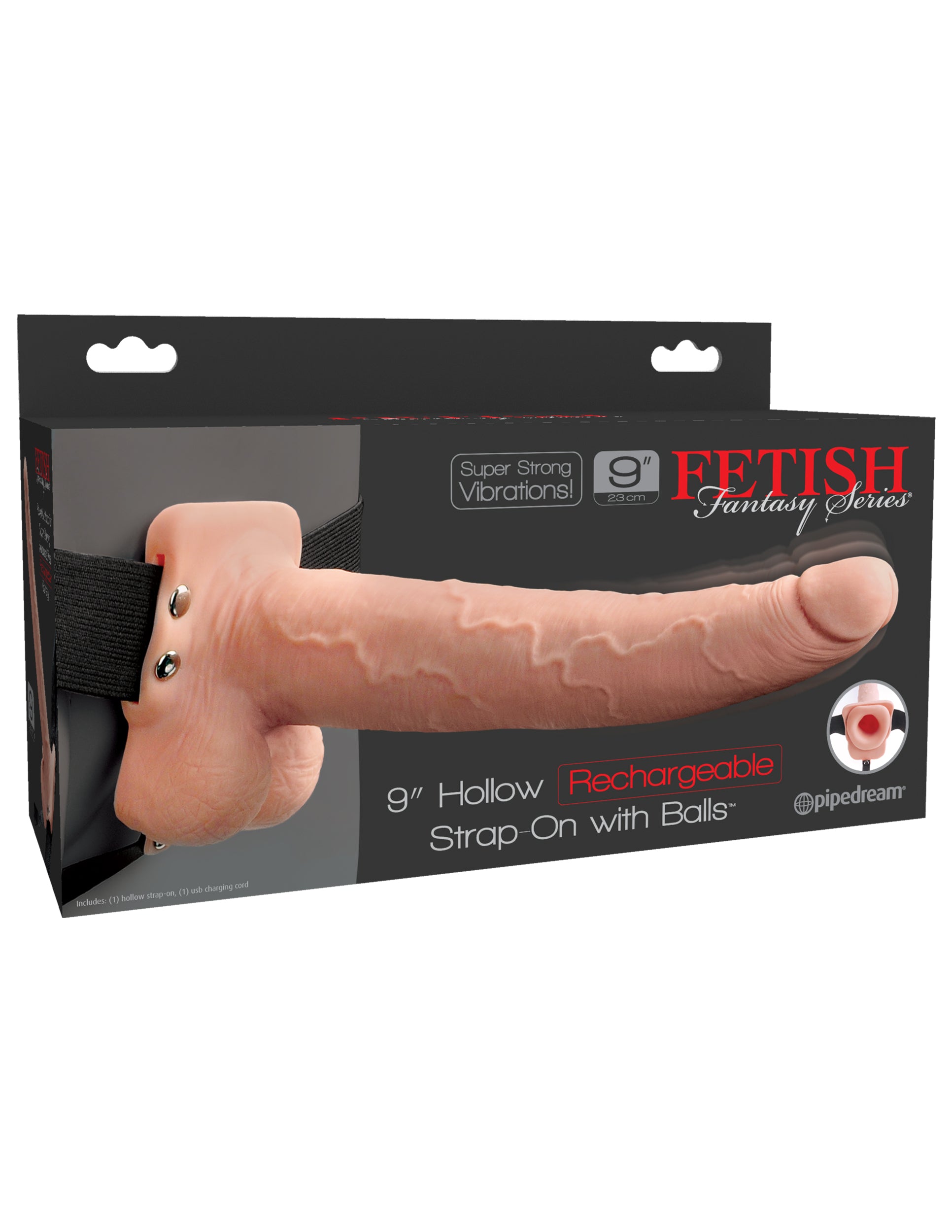 "Fetish Fantasy Series 9 Inch Hollow Rechargeable Strap-on With Balls - Flesh PD3392-21"