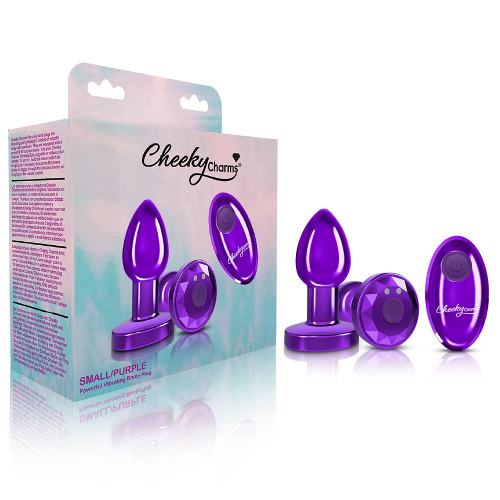 "Cheeky Charms - Rechargeable Vibrating Metal Butt Plug With Remote Control - Purple - Small VB-CC9148"