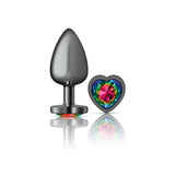 Cheeky Charms-Gunmetal Metal Butt Plug- Heart-Rainbow-Large