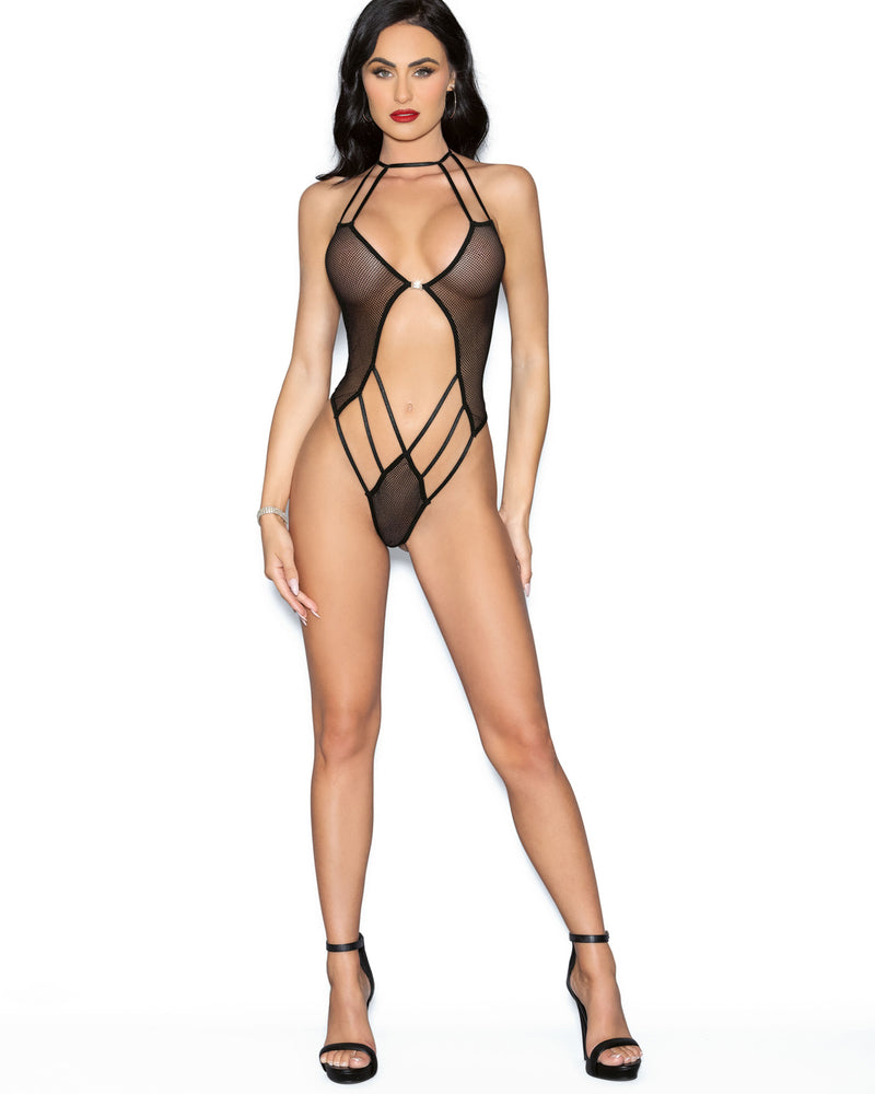 Jeweled Front Back Teddy - One Size - Black