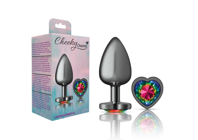 "Cheeky Charms-Gunmetal Metal Butt Plug- Heart-Rainbow-Large VB-CC9134"