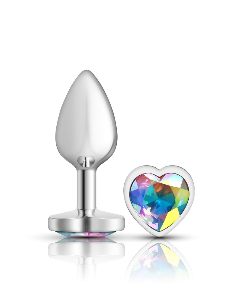 "Cheeky Charms-Silver Metal Butt Plug- Heart-Clear-Small VB-CC9126"