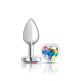 "Cheeky Charms-Silver Metal Butt Plug- Heart-Clear-Small VB-CC9126"