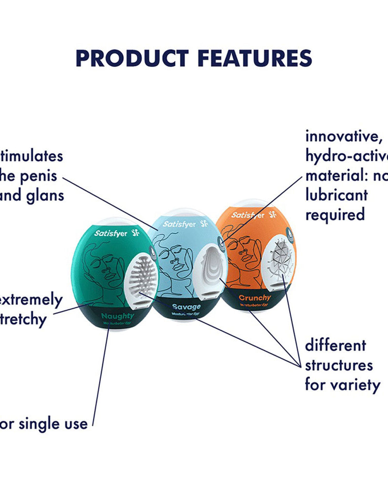 "3 Pc Set Masturbator Egg - Naughty - Savage - Crunchy SAT-9043439"