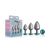 Cheeky Charms - Metal Butt Plug Gunmetal - Round - Teal - Anal Trainer Kit