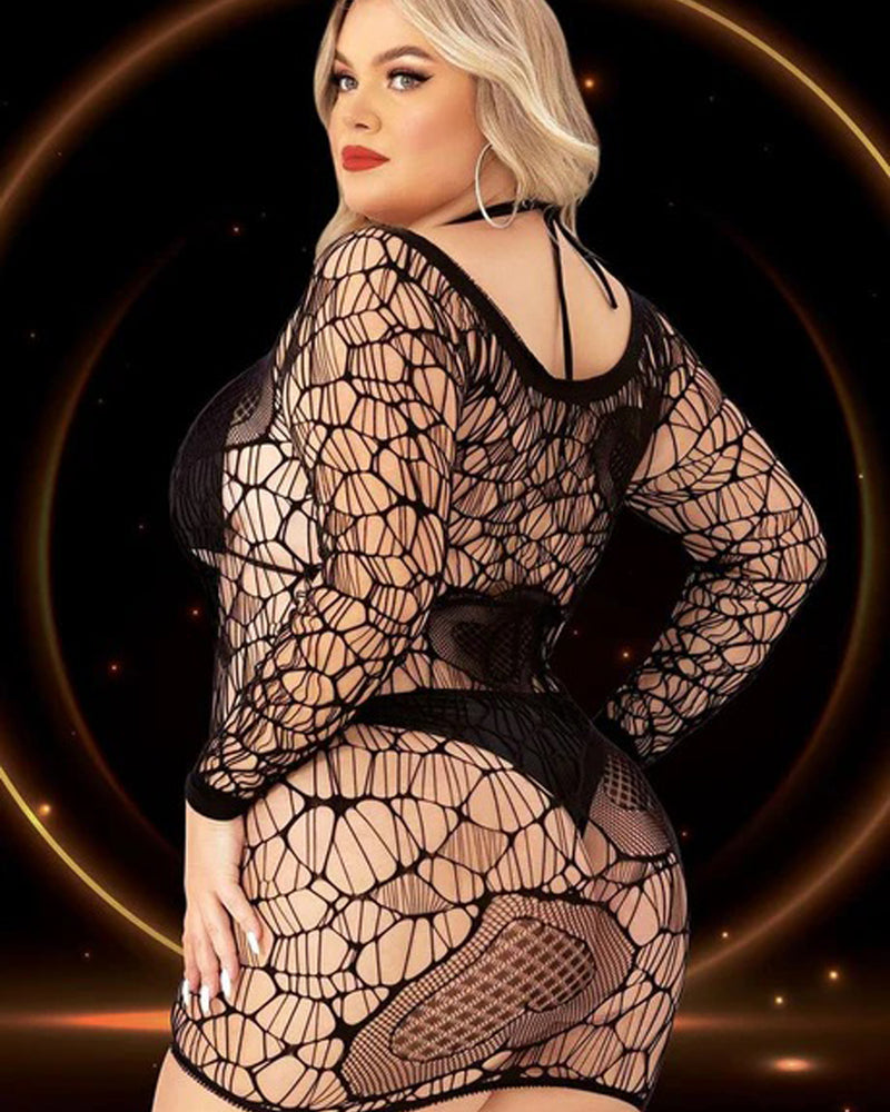 Long Sleeve Mini Dress - Queen Size - Black
