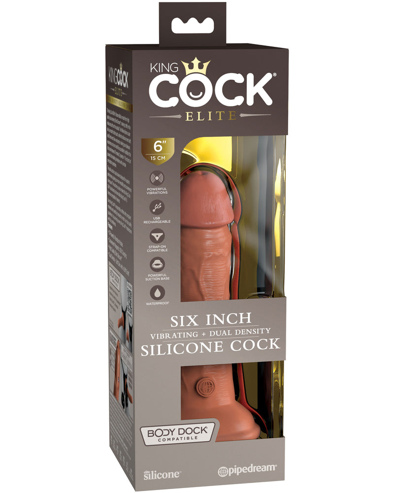 King Cock Elite 6 Inch Vibrating Silicone Dual Silicone Dual Density Cock - Tan