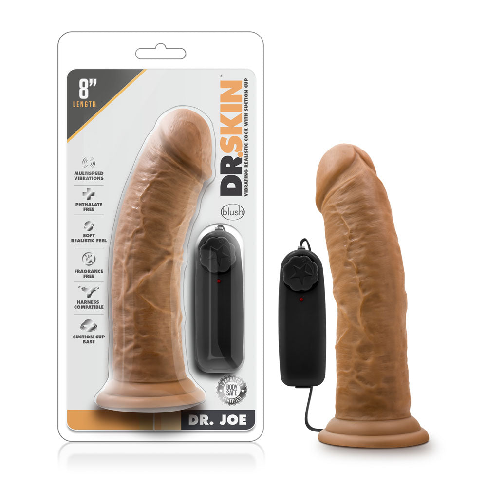 "Dr. Skin - Dr. Joe - 8 Inch Vibrating Cock With Suction Cup - Mocha BL-13827"