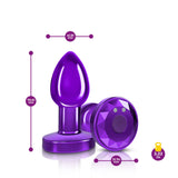 Cheeky Charms - Rechargeable Vibrating Metal Butt Plug With Remote Control - Purple - Small